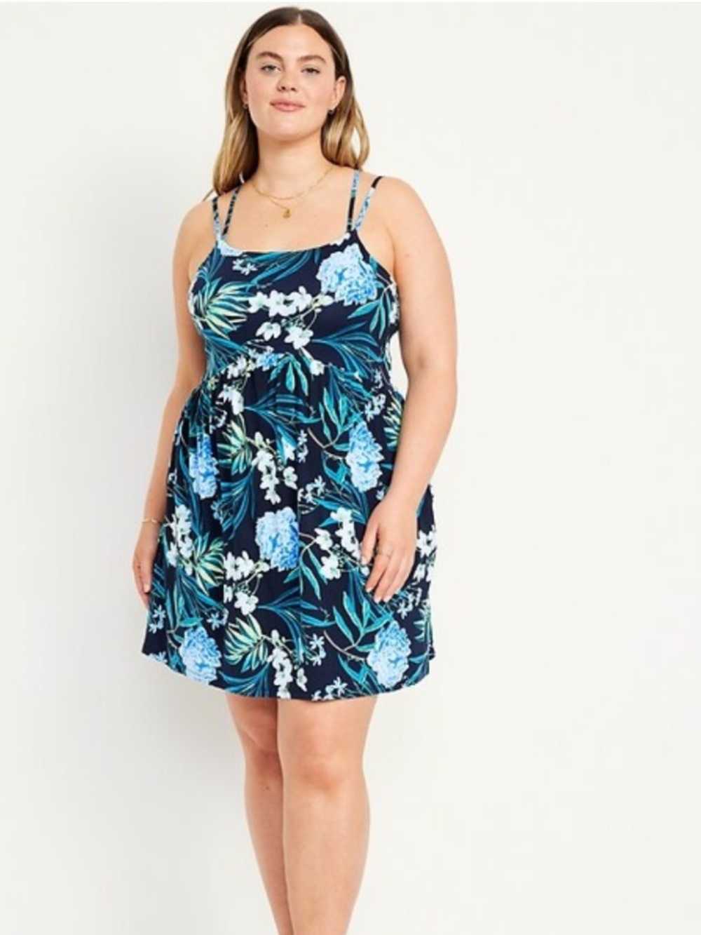Old Navy Blue Floral Strappy Spaghetti-Strap Mini Dress